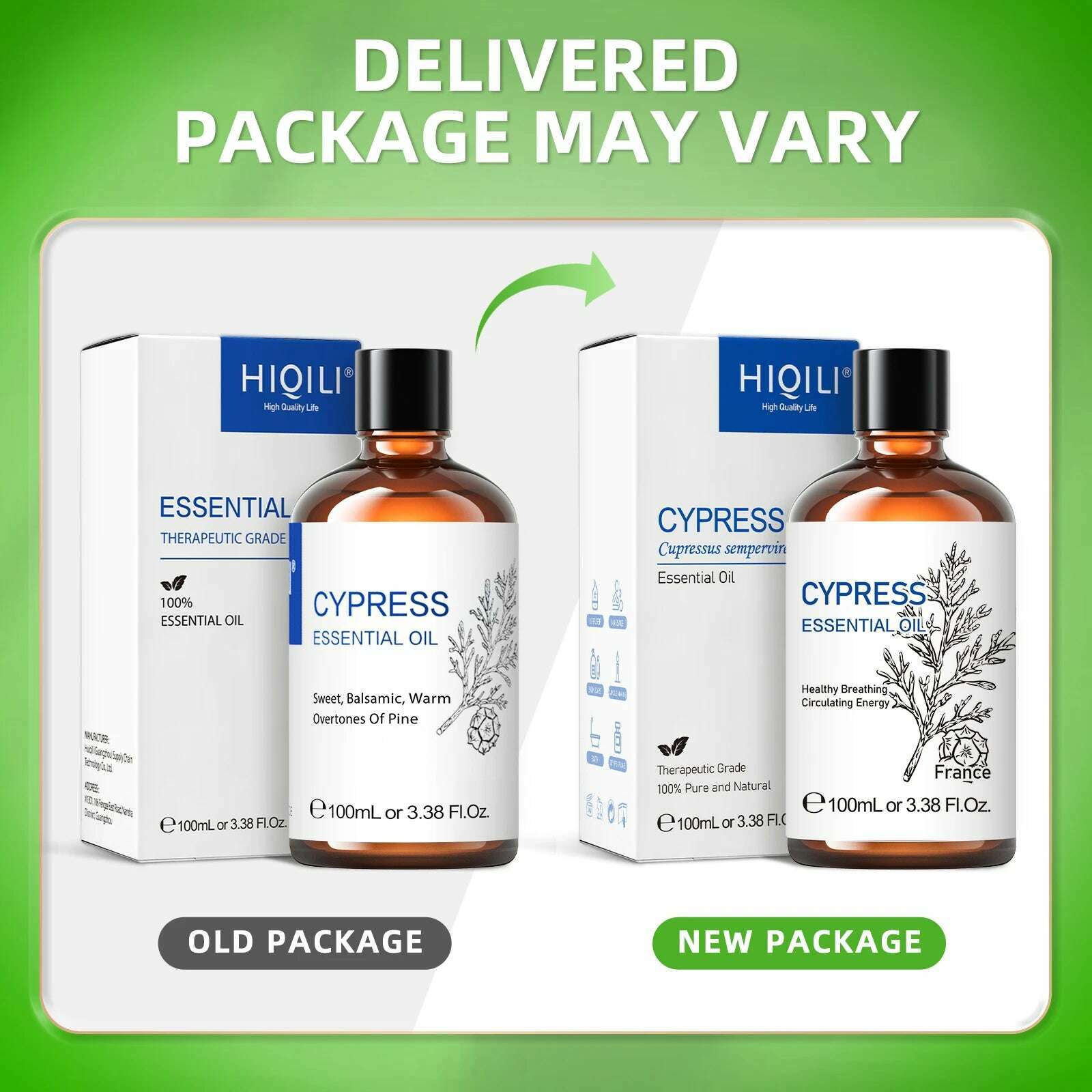 HIQILI 100ML Cypress Essential Oils ,100% Pure Nature for Aromatherapy, Diffuser, Humidifier, Massage, Woody, Relieving stress - KIMLUD