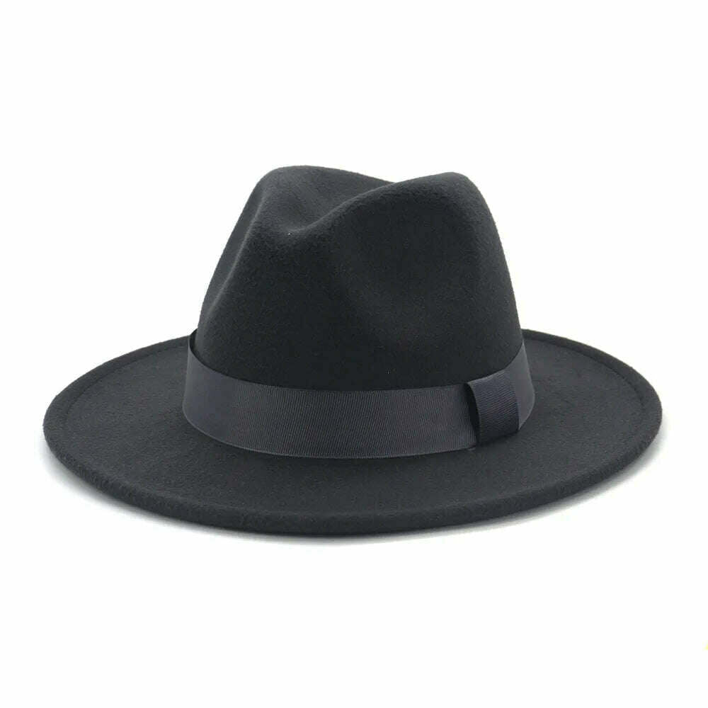 HOAREE Purple Wool Felt Jazz Fedora Hats Men Women Wide Brim Sombrero British Style Trilby Formal Panama Cap Solid Dress Hat - KIMLUD