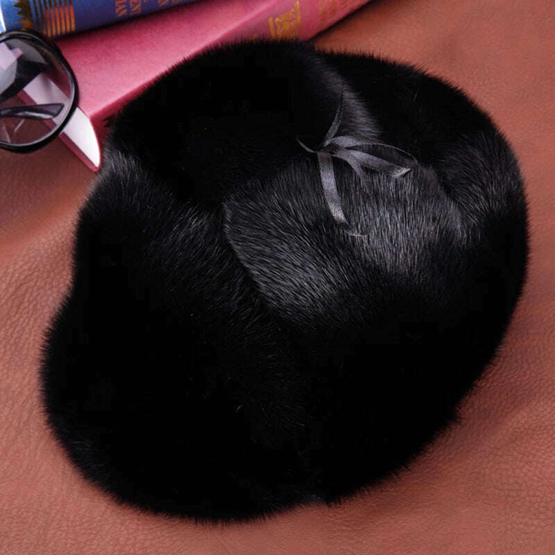 Hot Sale 100% Real Fur Hat Russian Mens Dad Ushanka Bomber Mink Fur Caps Winter Warm Aviator Black Fur Hats Free Delivery - KIMLUD