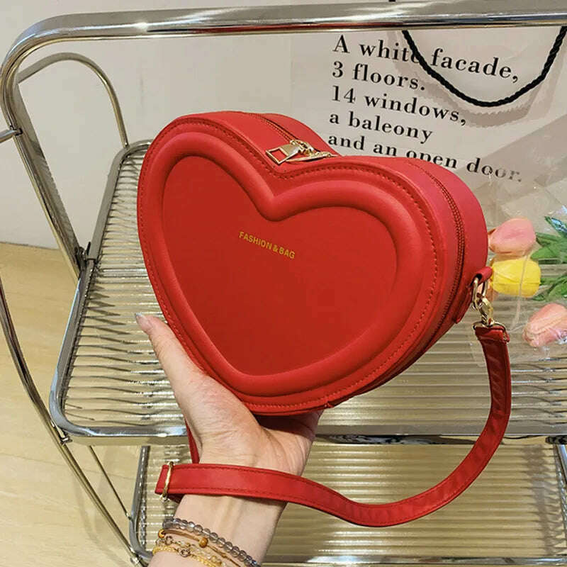 Hot Sale Heart Shape Crossbody Bags For Women Solid Pu Leather Shoulder Bags Fashion Handbags - KIMLUD