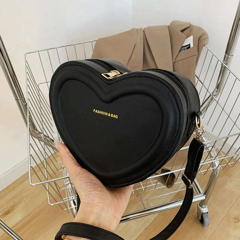 Hot Sale Heart Shape Crossbody Bags For Women Solid Pu Leather Shoulder Bags Fashion Handbags - KIMLUD