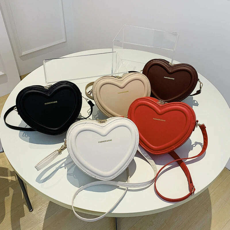 Hot Sale Heart Shape Crossbody Bags For Women Solid Pu Leather Shoulder Bags Fashion Handbags - KIMLUD