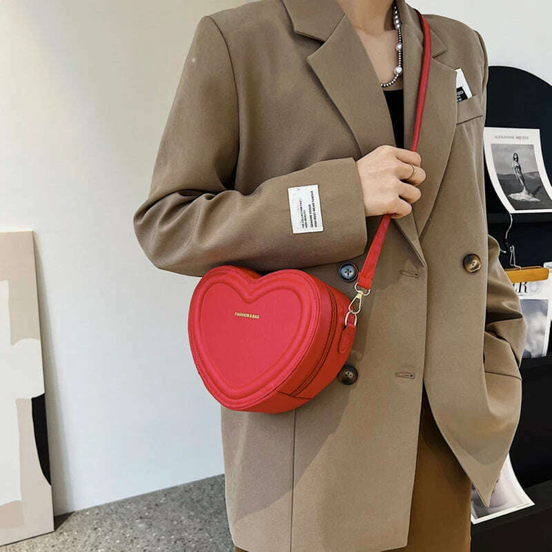 Hot Sale Heart Shape Crossbody Bags For Women Solid Pu Leather Shoulder Bags Fashion Handbags - KIMLUD
