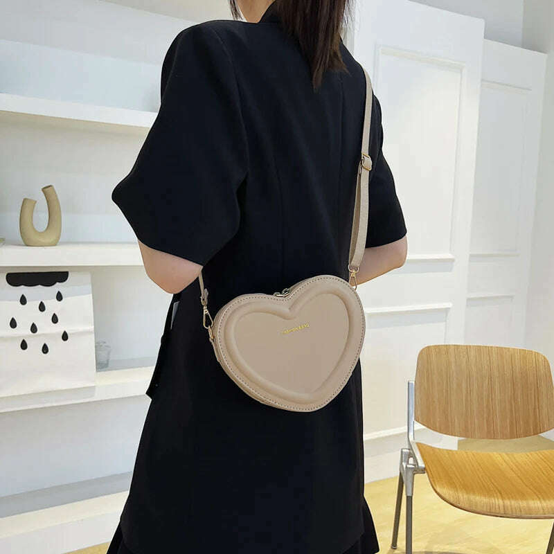 Hot Sale Heart Shape Crossbody Bags For Women Solid Pu Leather Shoulder Bags Fashion Handbags - KIMLUD