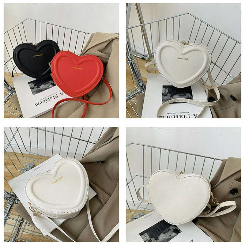 Hot Sale Heart Shape Crossbody Bags For Women Solid Pu Leather Shoulder Bags Fashion Handbags - KIMLUD
