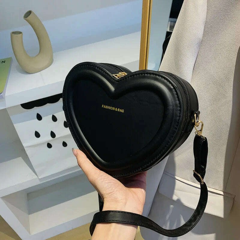 Hot Sale Heart Shape Crossbody Bags For Women Solid Pu Leather Shoulder Bags Fashion Handbags - KIMLUD
