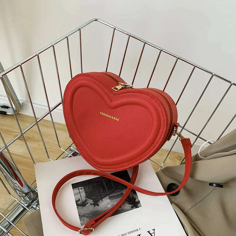 Hot Sale Heart Shape Crossbody Bags For Women Solid Pu Leather Shoulder Bags Fashion Handbags - KIMLUD