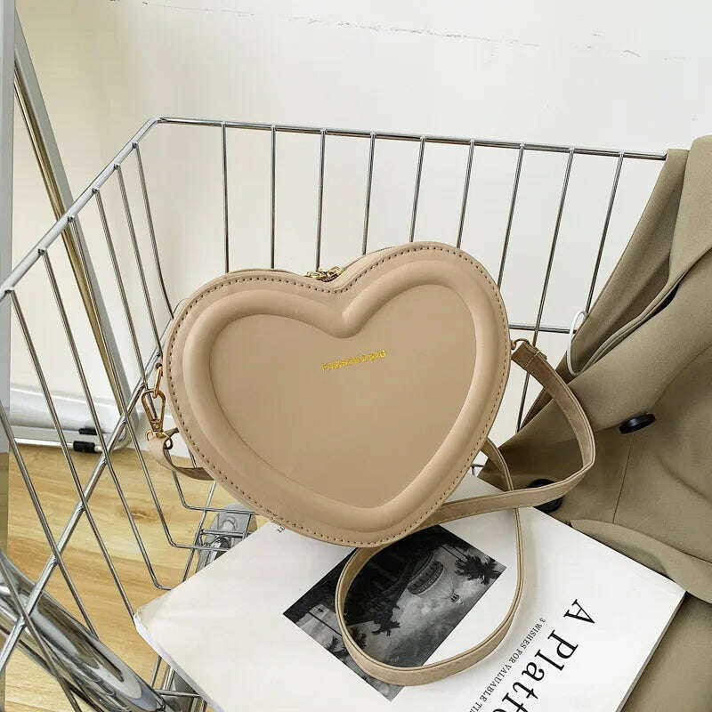 Hot Sale Heart Shape Crossbody Bags For Women Solid Pu Leather Shoulder Bags Fashion Handbags - KIMLUD