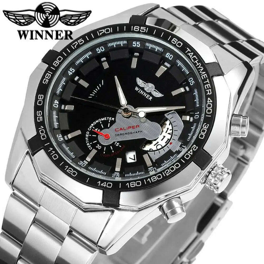 KIMLUD, Hot Sale Winner Watches Men Sports Watches Stainless Steel Band Auto Date Automatic Mechanical Wristwatches Small seconds Watch, KIMLUD Womens Clothes