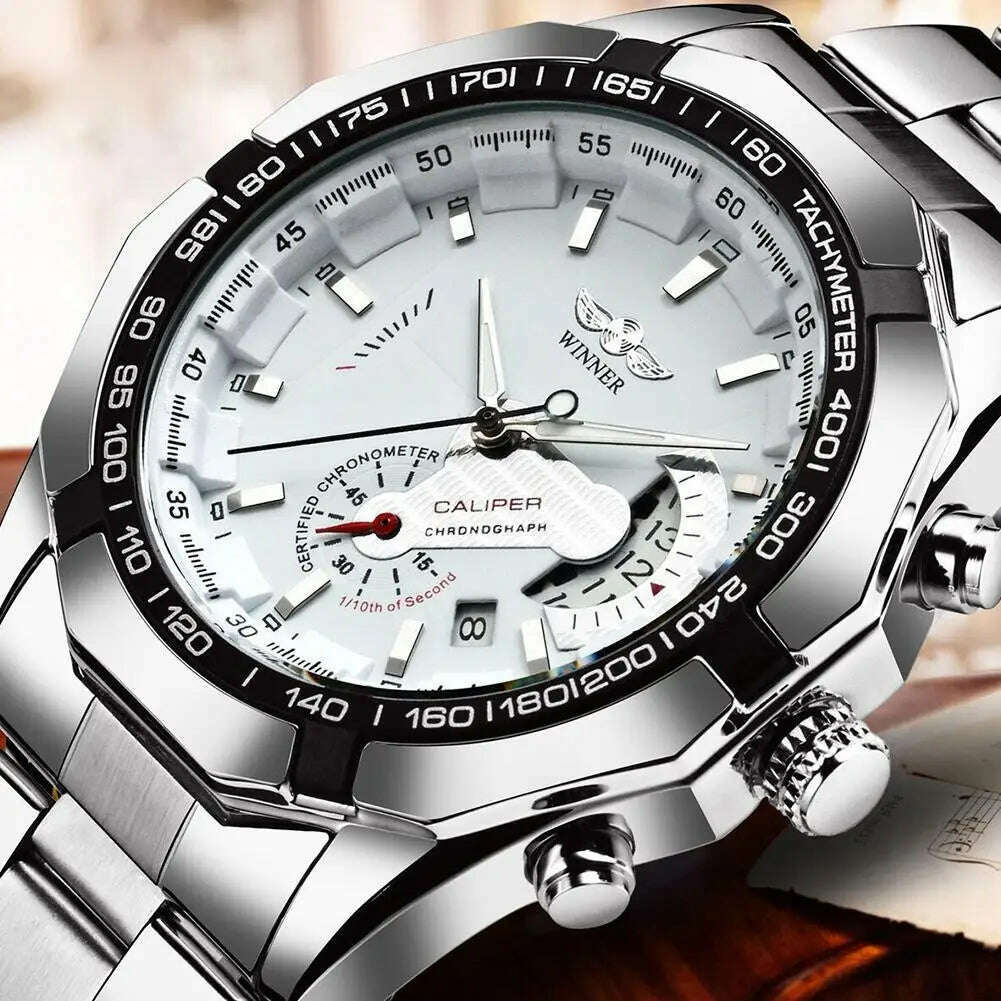 KIMLUD, Hot Sale Winner Watches Men Sports Watches Stainless Steel Band Auto Date Automatic Mechanical Wristwatches Small seconds Watch, P3, KIMLUD APPAREL - Womens Clothes