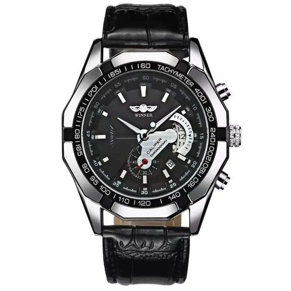 KIMLUD, Hot Sale Winner Watches Men Sports Watches Stainless Steel Band Auto Date Automatic Mechanical Wristwatches Small seconds Watch, P8, KIMLUD APPAREL - Womens Clothes