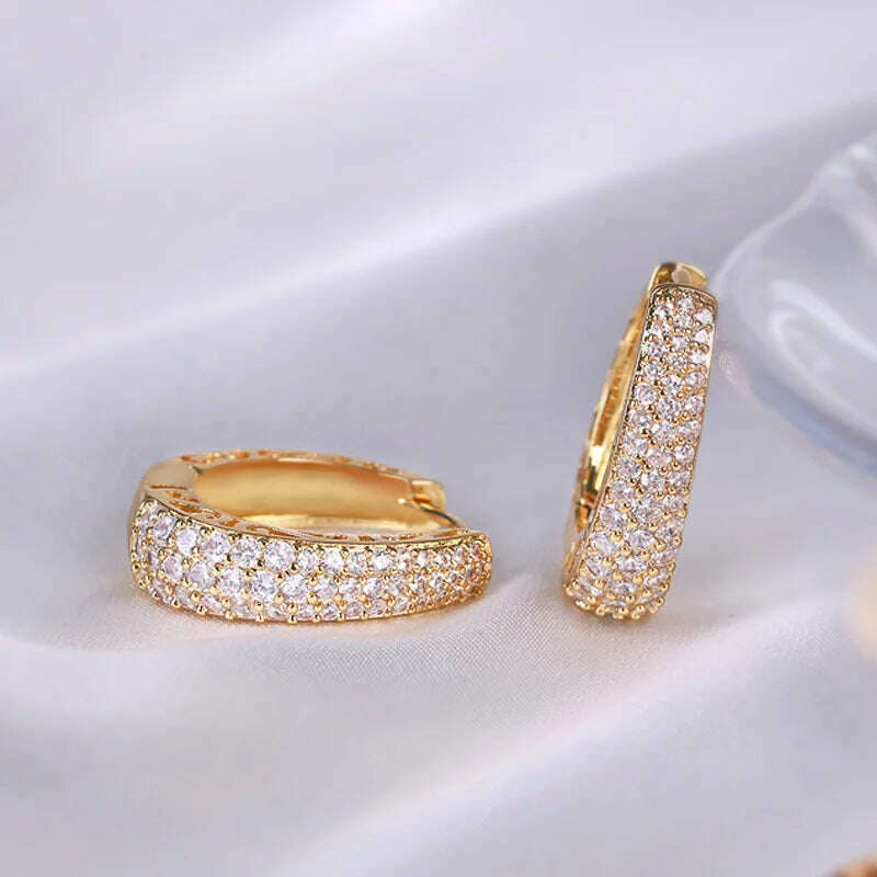 Huitan Hollow Gold Color Hoop Earrings for Women Paved Dazzling CZ Stone Luxury Trendy Female Circle Earrings Statement Jewelry - KIMLUD