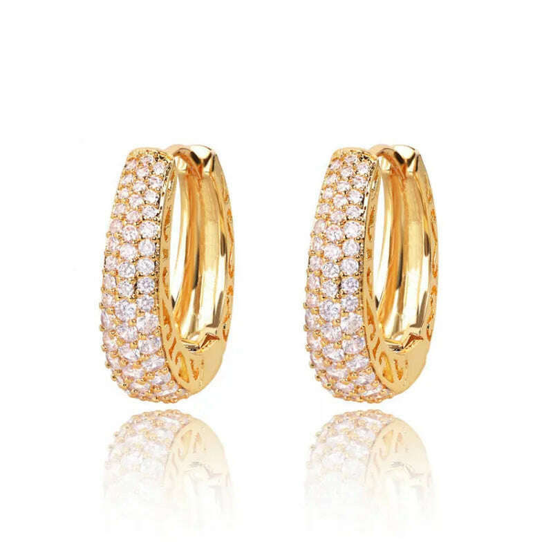 Huitan Hollow Gold Color Hoop Earrings for Women Paved Dazzling CZ Stone Luxury Trendy Female Circle Earrings Statement Jewelry - KIMLUD