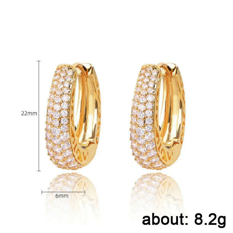Huitan Hollow Gold Color Hoop Earrings for Women Paved Dazzling CZ Stone Luxury Trendy Female Circle Earrings Statement Jewelry - KIMLUD