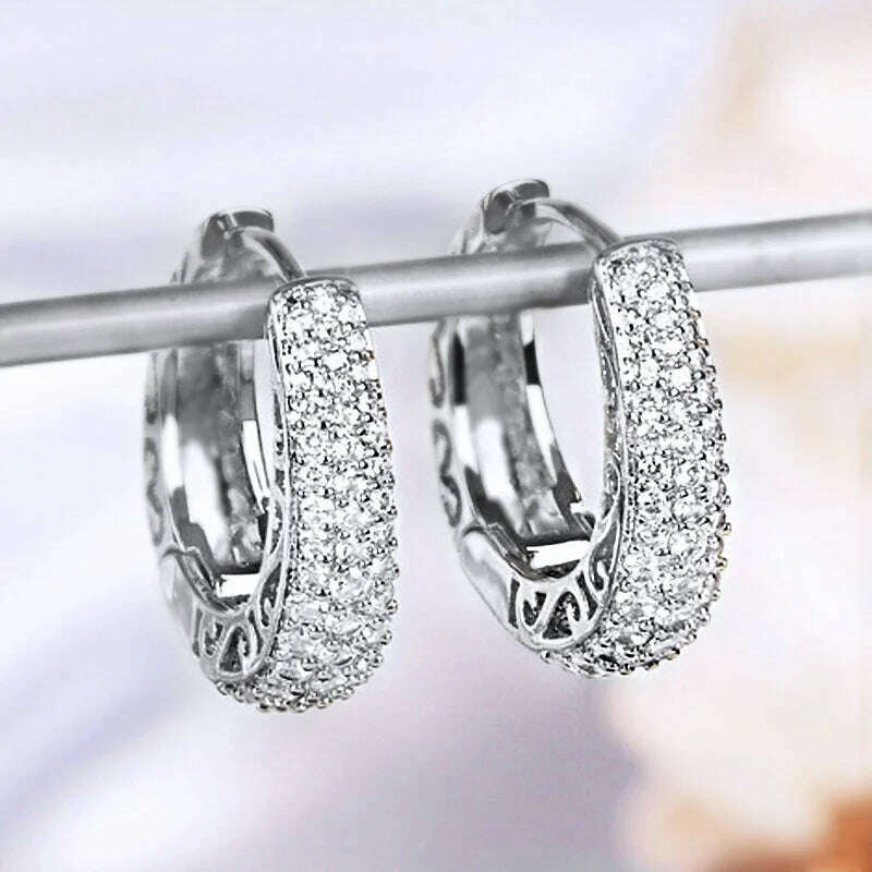 Huitan Hollow Gold Color Hoop Earrings for Women Paved Dazzling CZ Stone Luxury Trendy Female Circle Earrings Statement Jewelry - KIMLUD
