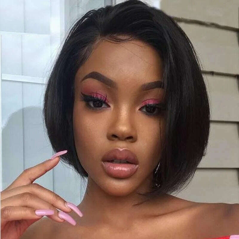 Human Hair 13X2 Wigs Short Pixie Cut Wigs Straight Bob HD Transparent ISEE Lace Frontal Wigs For Black Women 250Density Perruque - KIMLUD