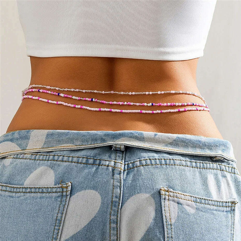 Ingemark 3Pcs/Set Boho Elastic Seed Beads Waist Belly Belt Chains Women Summer Bikini Sexy Aesthetic Body Jewelry Accessories - KIMLUD