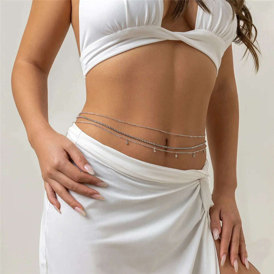 Ingemark 3Pcs/Set Boho Rhinestone Waist Belly Belt Chain for Women Wed Summer Bikini Sexy Body Jewelry Festival Y2K Accessories - KIMLUD