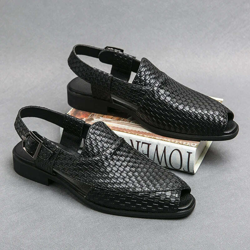 Italian Style Fashion Solid Color Leather Sandals for Men Business Dress Sandals Handmade Comfort Shoes Men Sandalias Breathable - KIMLUD