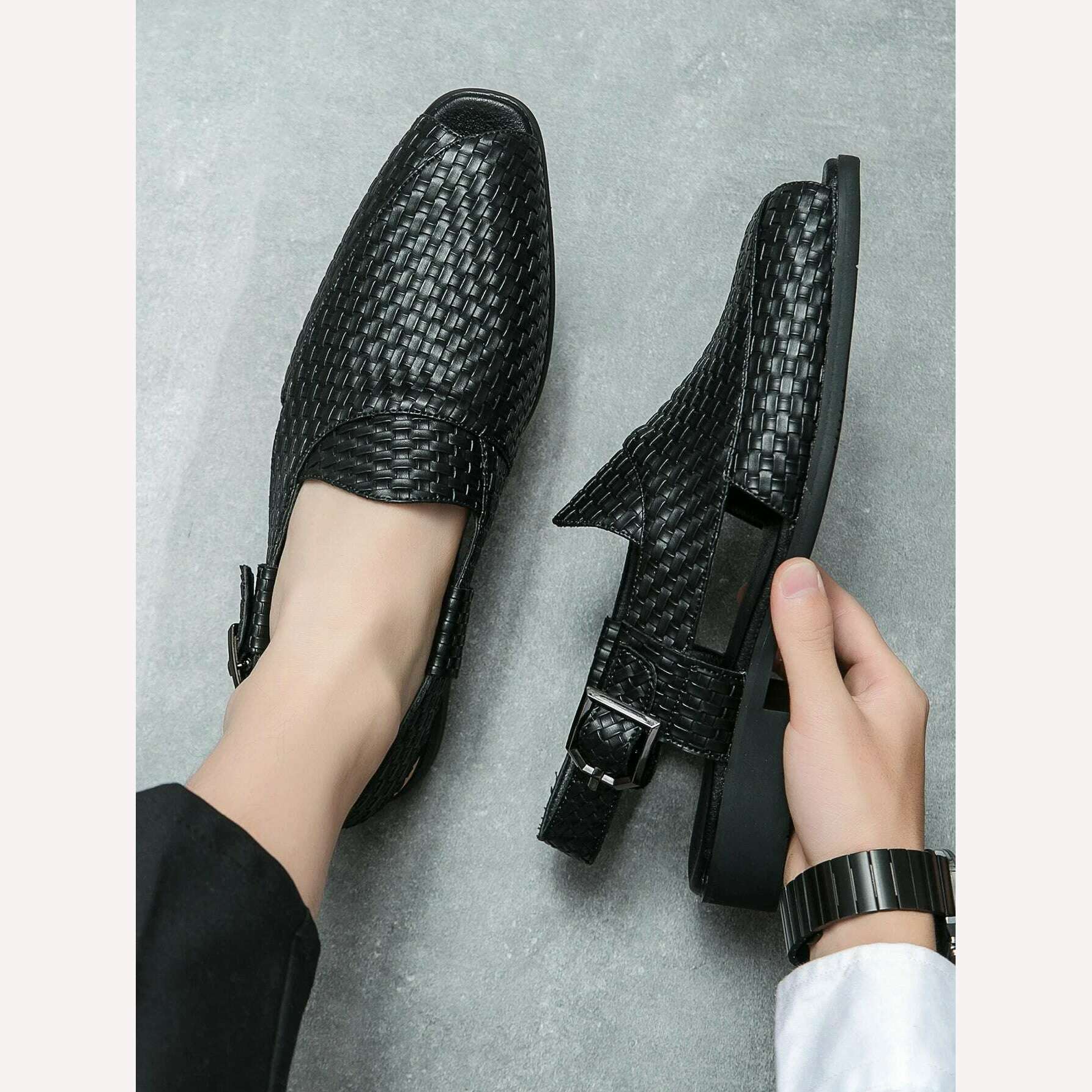 Italian Style Fashion Solid Color Leather Sandals for Men Business Dress Sandals Handmade Comfort Shoes Men Sandalias Breathable - KIMLUD
