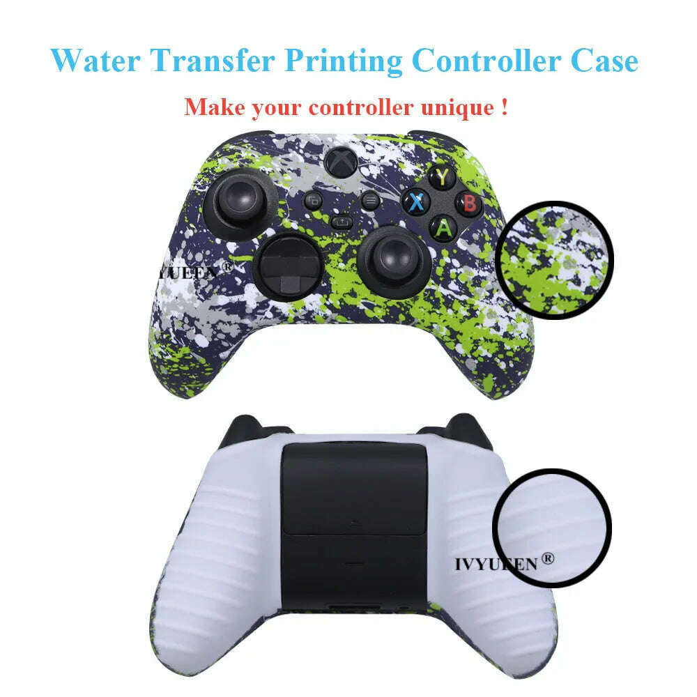 IVYUEEN for XBox Series S X Wireless Controller Water Transfer Printing Protective Silicone Case Skin with Thumb Stick Grip Caps - KIMLUD