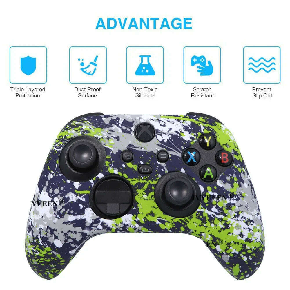 IVYUEEN for XBox Series S X Wireless Controller Water Transfer Printing Protective Silicone Case Skin with Thumb Stick Grip Caps - KIMLUD