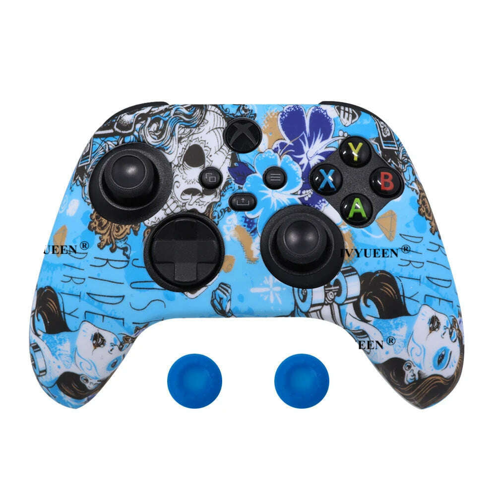IVYUEEN for XBox Series S X Wireless Controller Water Transfer Printing Protective Silicone Case Skin with Thumb Stick Grip Caps - KIMLUD
