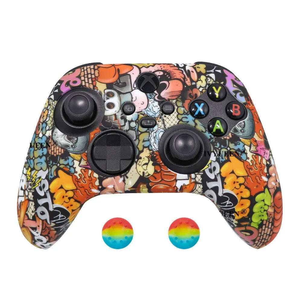 IVYUEEN for XBox Series S X Wireless Controller Water Transfer Printing Protective Silicone Case Skin with Thumb Stick Grip Caps - KIMLUD