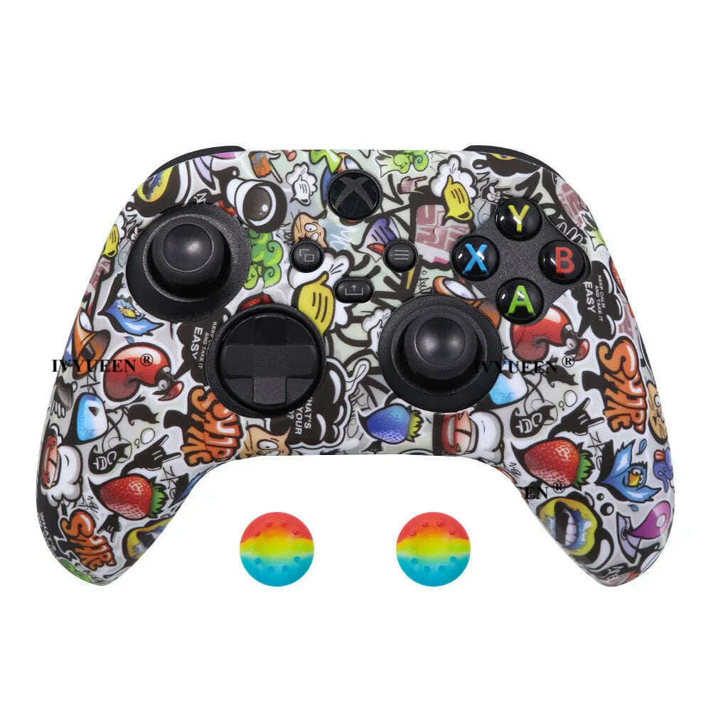 IVYUEEN for XBox Series S X Wireless Controller Water Transfer Printing Protective Silicone Case Skin with Thumb Stick Grip Caps - KIMLUD