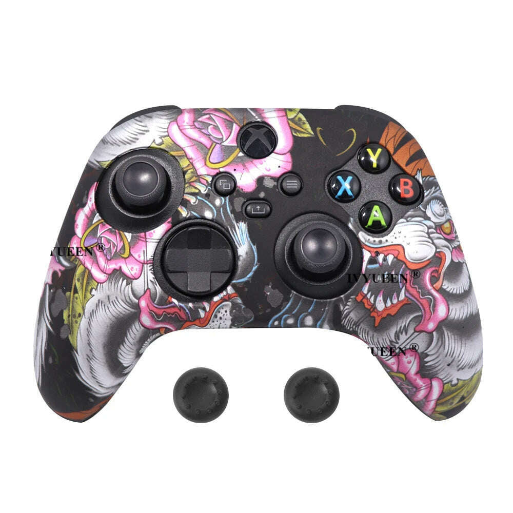 IVYUEEN for XBox Series S X Wireless Controller Water Transfer Printing Protective Silicone Case Skin with Thumb Stick Grip Caps - KIMLUD