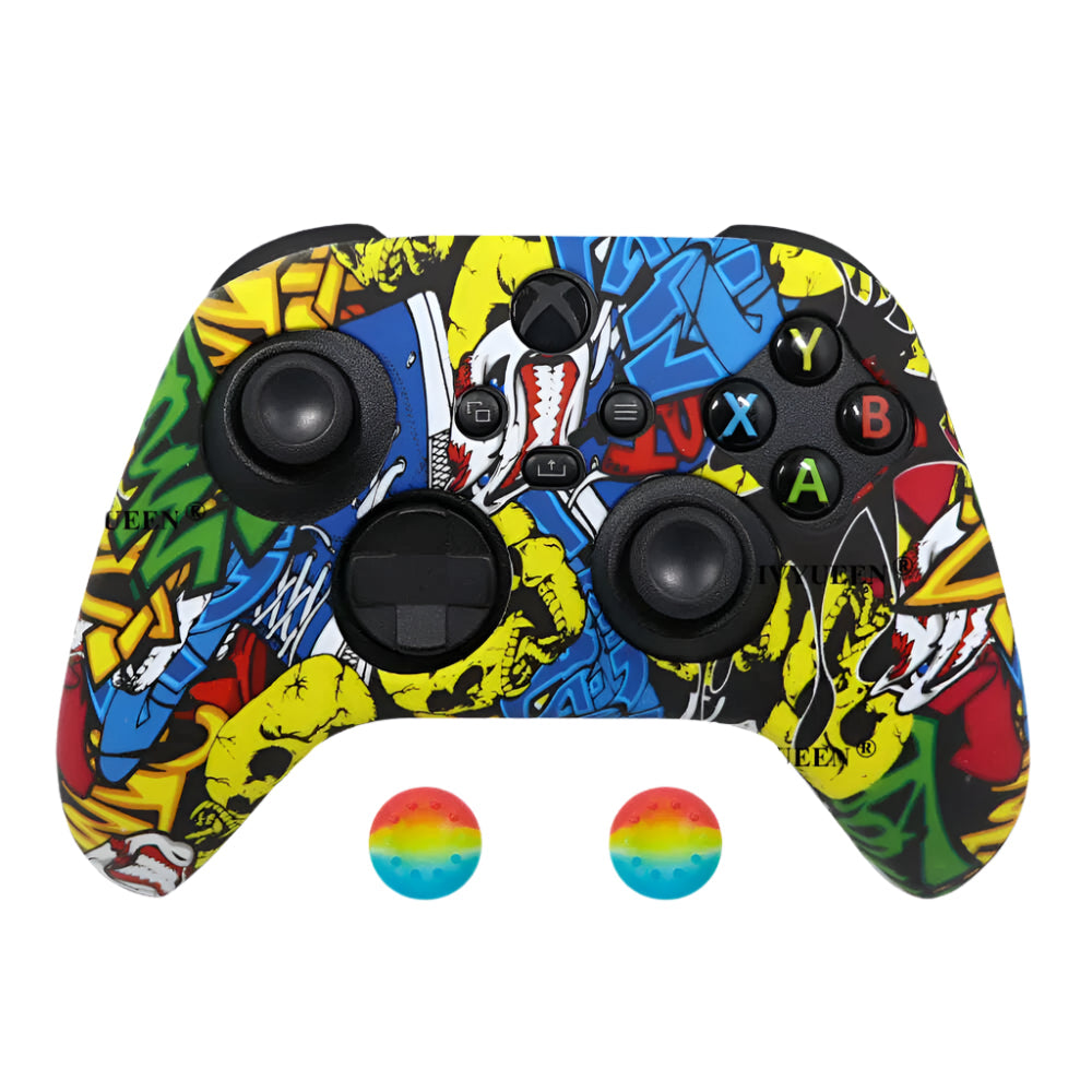 IVYUEEN for XBox Series S X Wireless Controller Water Transfer Printing Protective Silicone Case Skin with Thumb Stick Grip Caps - KIMLUD