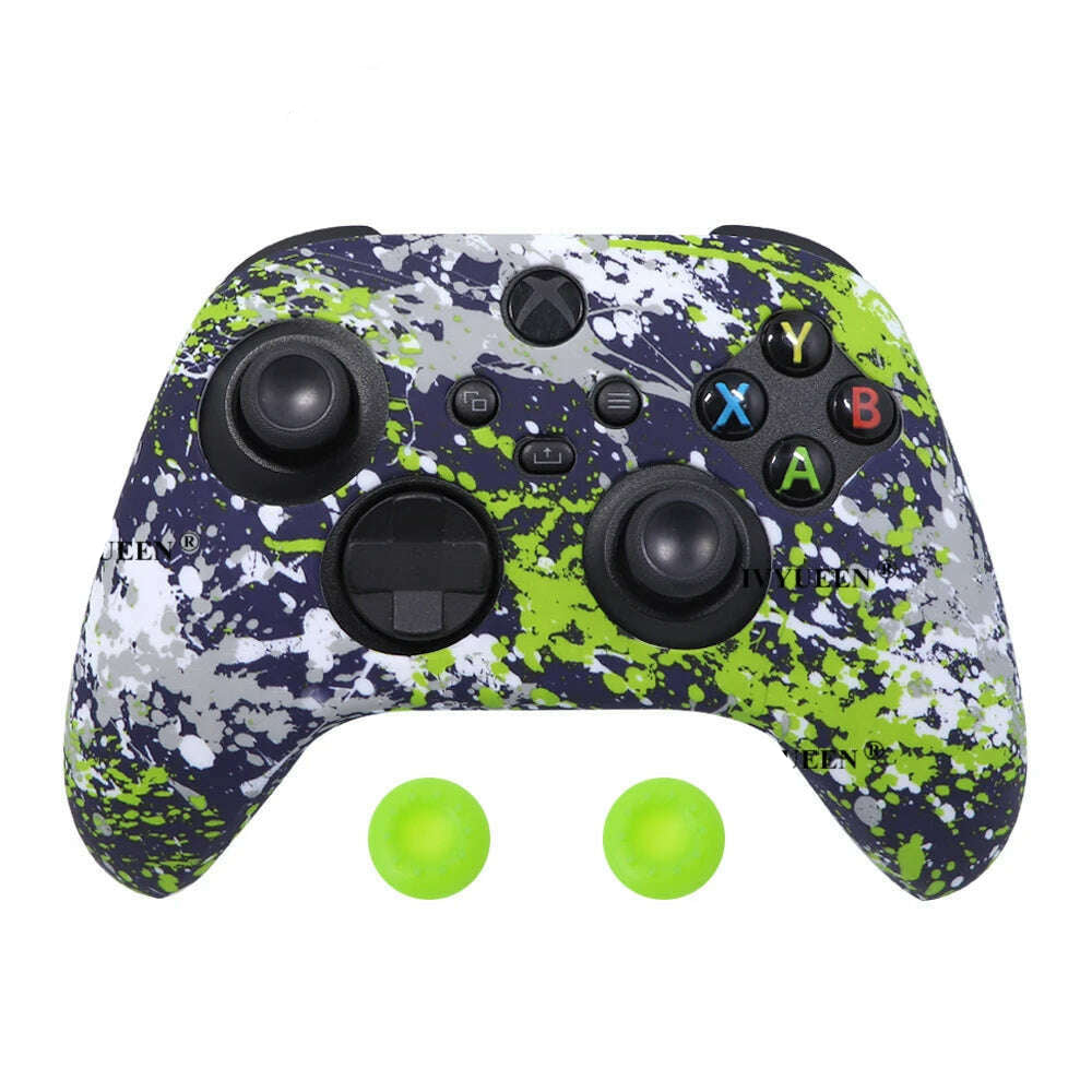 IVYUEEN for XBox Series S X Wireless Controller Water Transfer Printing Protective Silicone Case Skin with Thumb Stick Grip Caps - KIMLUD