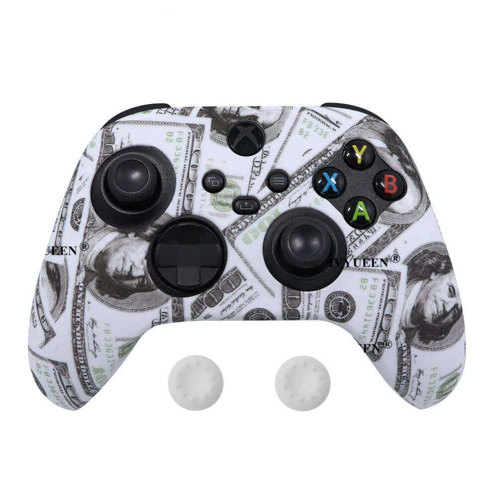 IVYUEEN for XBox Series S X Wireless Controller Water Transfer Printing Protective Silicone Case Skin with Thumb Stick Grip Caps - KIMLUD
