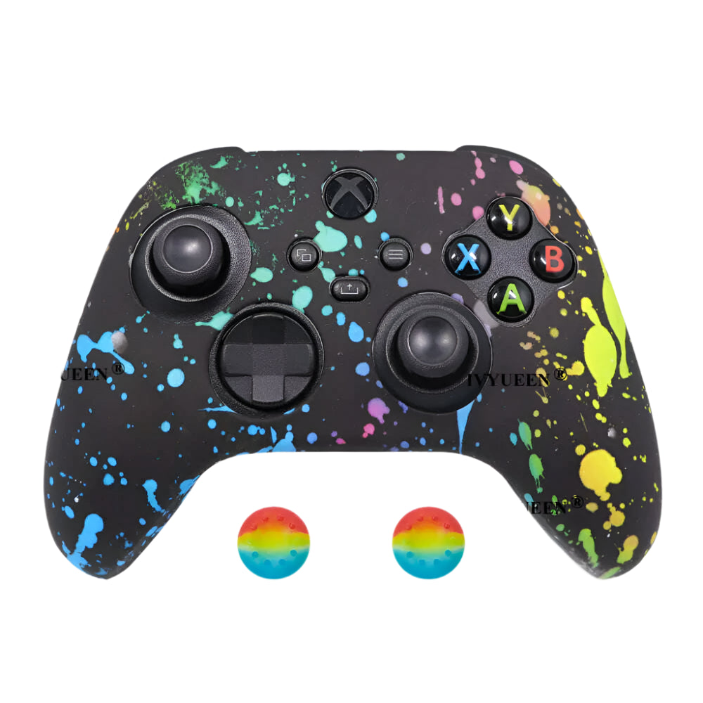 IVYUEEN for XBox Series S X Wireless Controller Water Transfer Printing Protective Silicone Case Skin with Thumb Stick Grip Caps - KIMLUD