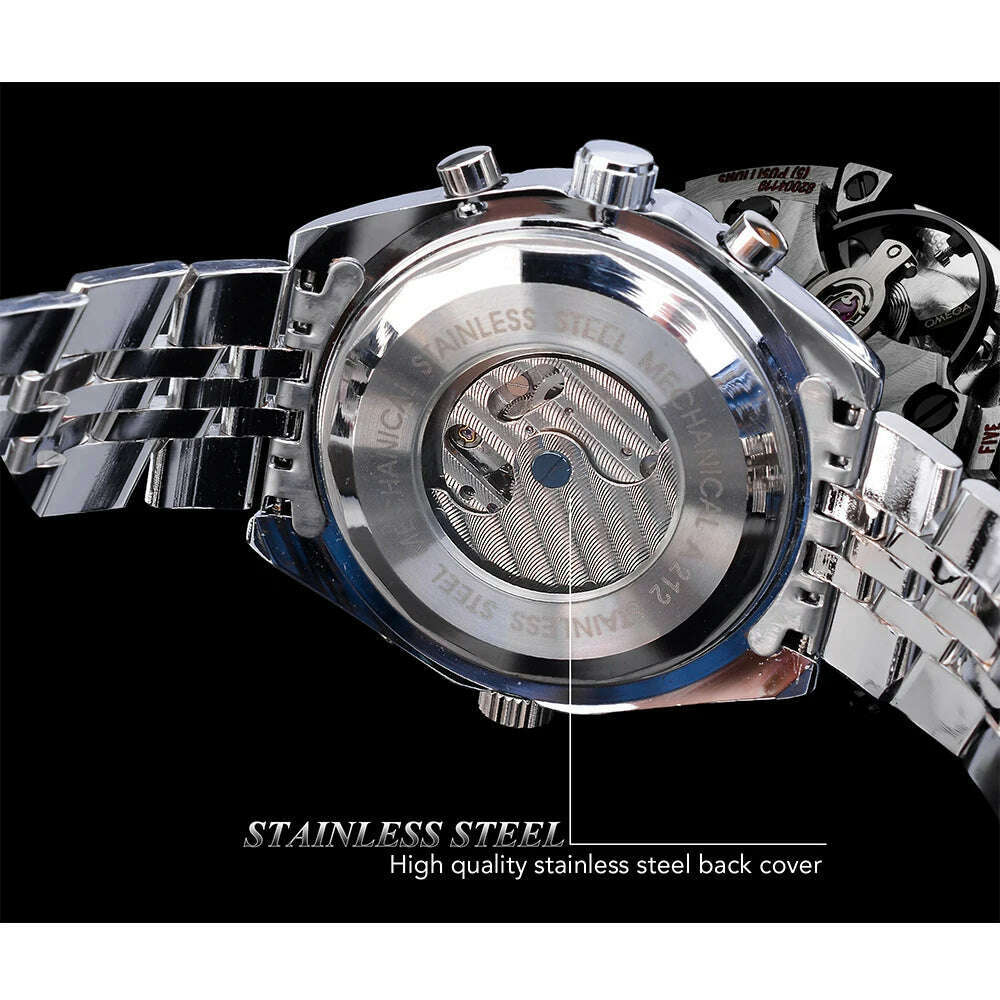 Jaragar Blue Glass Design Black Silver Automatic Watch Stainless Steel Date Clock Luminous Men Business Mechanical Wristwatch - KIMLUD