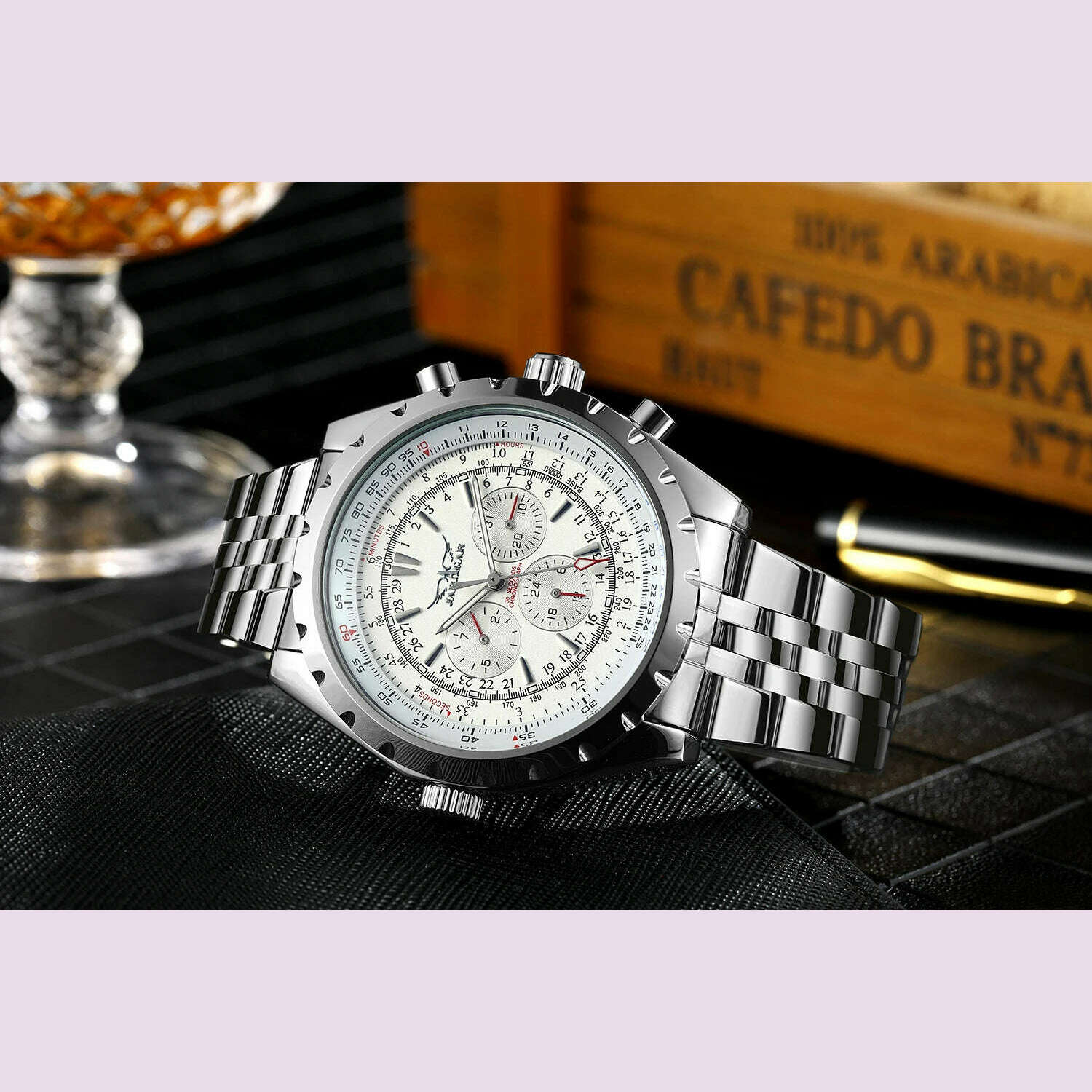 KIMLUD, JARAGAR Silver watch European fashion style mechanical movement mechanical watch Gear round steel strap wrist watch, KIMLUD Womens Clothes