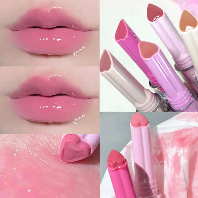 Jelly Mirror Lipstick Makeup Love Shape Waterproof Non-stick Cup Solid Lip Gloss Clear Long Lasting Moisturizing Lipstick Pen - KIMLUD