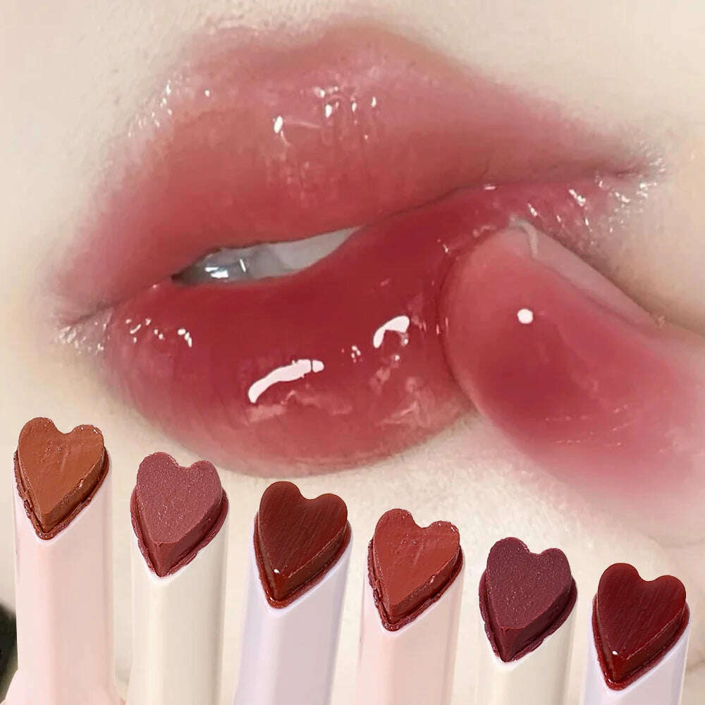 Jelly Mirror Lipstick Makeup Love Shape Waterproof Non-stick Cup Solid Lip Gloss Clear Long Lasting Moisturizing Lipstick Pen - KIMLUD