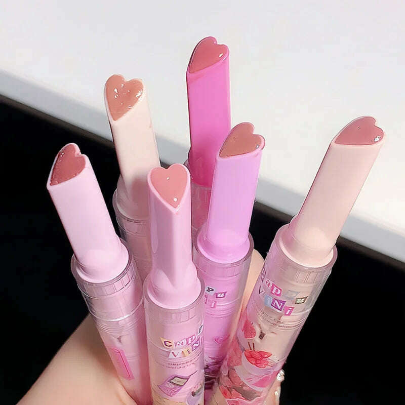 Jelly Mirror Lipstick Makeup Love Shape Waterproof Non-stick Cup Solid Lip Gloss Clear Long Lasting Moisturizing Lipstick Pen - KIMLUD