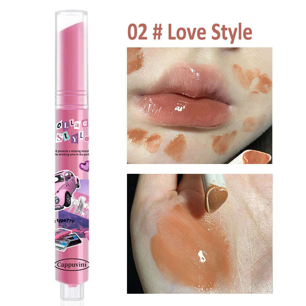 Jelly Mirror Lipstick Makeup Love Shape Waterproof Non-stick Cup Solid Lip Gloss Clear Long Lasting Moisturizing Lipstick Pen - KIMLUD