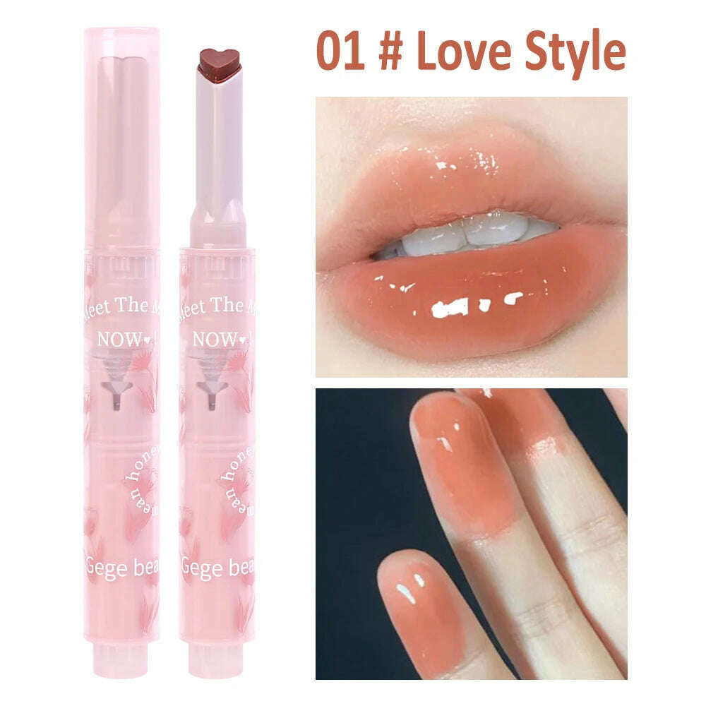 Jelly Mirror Lipstick Makeup Love Shape Waterproof Non-stick Cup Solid Lip Gloss Clear Long Lasting Moisturizing Lipstick Pen - KIMLUD
