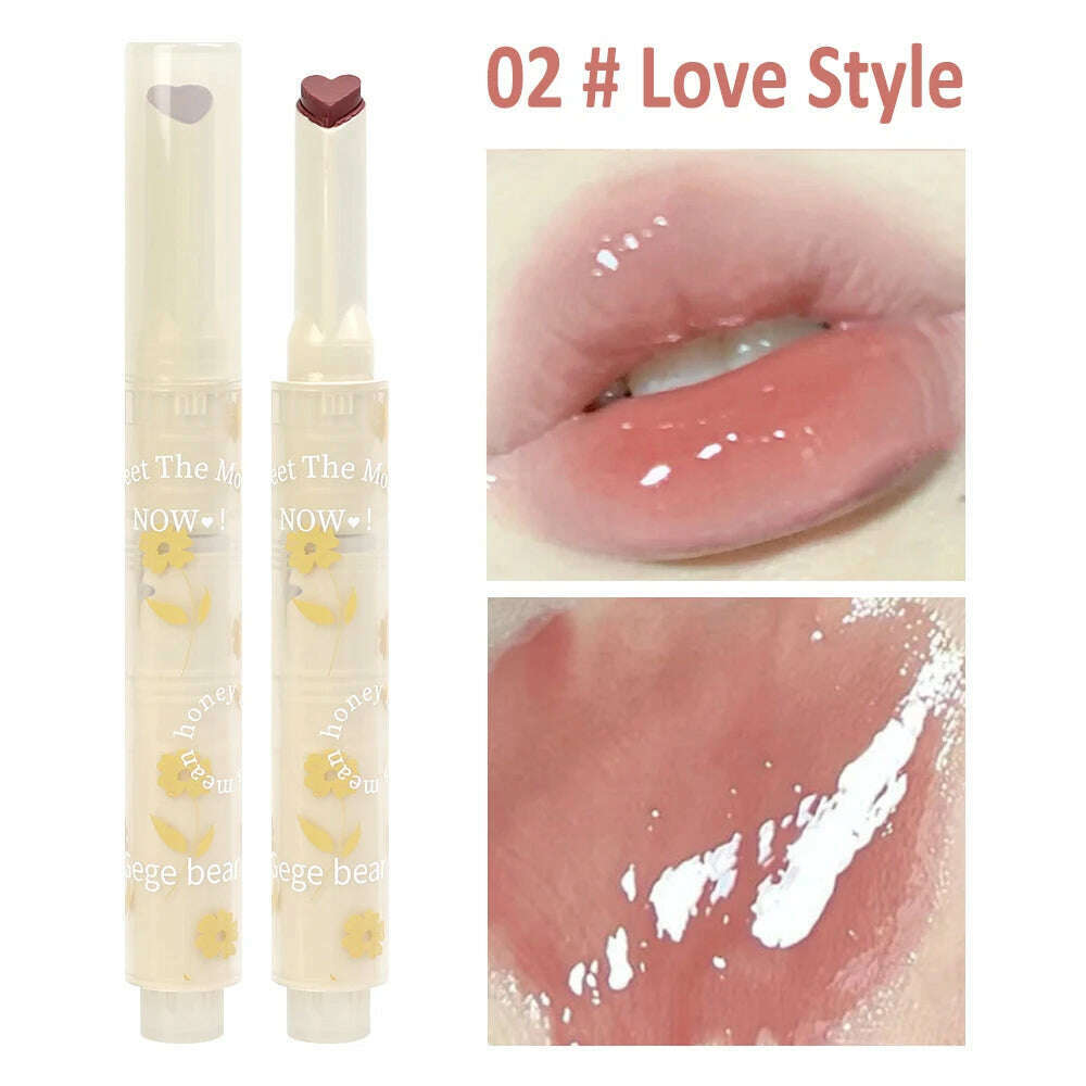 Jelly Mirror Lipstick Makeup Love Shape Waterproof Non-stick Cup Solid Lip Gloss Clear Long Lasting Moisturizing Lipstick Pen - KIMLUD