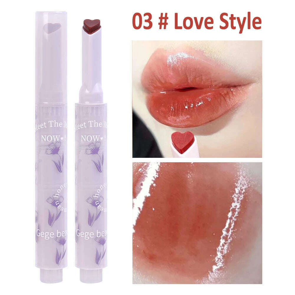 Jelly Mirror Lipstick Makeup Love Shape Waterproof Non-stick Cup Solid Lip Gloss Clear Long Lasting Moisturizing Lipstick Pen - KIMLUD