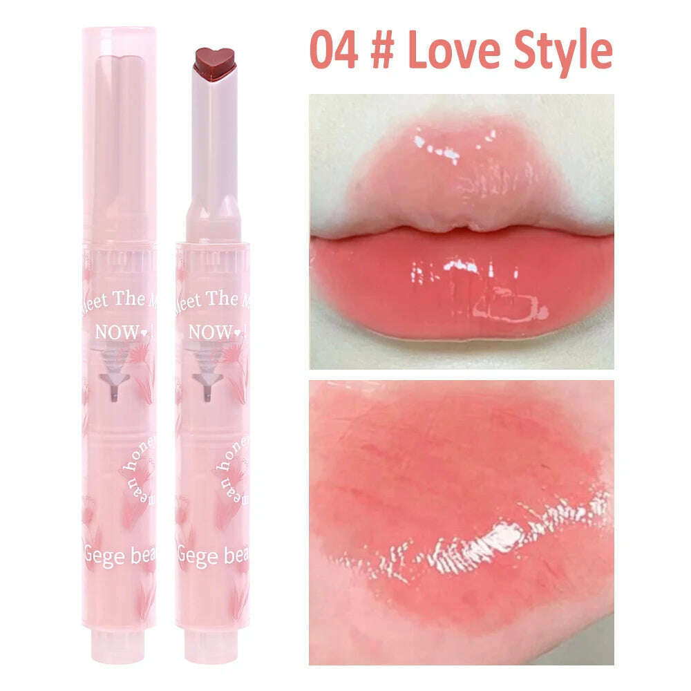 Jelly Mirror Lipstick Makeup Love Shape Waterproof Non-stick Cup Solid Lip Gloss Clear Long Lasting Moisturizing Lipstick Pen - KIMLUD