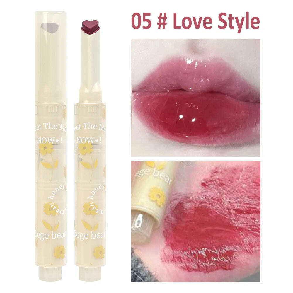 Jelly Mirror Lipstick Makeup Love Shape Waterproof Non-stick Cup Solid Lip Gloss Clear Long Lasting Moisturizing Lipstick Pen - KIMLUD