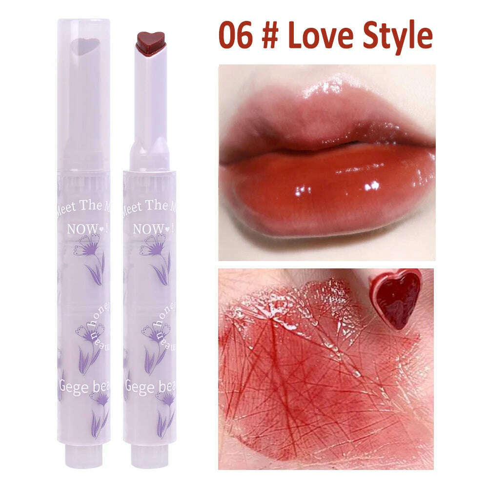 Jelly Mirror Lipstick Makeup Love Shape Waterproof Non-stick Cup Solid Lip Gloss Clear Long Lasting Moisturizing Lipstick Pen - KIMLUD