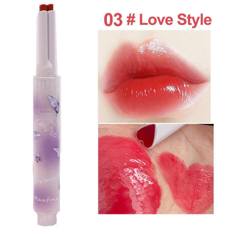Jelly Mirror Lipstick Makeup Love Shape Waterproof Non-stick Cup Solid Lip Gloss Clear Long Lasting Moisturizing Lipstick Pen - KIMLUD