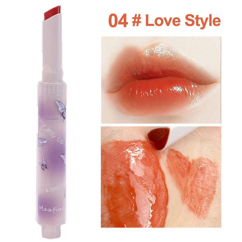 Jelly Mirror Lipstick Makeup Love Shape Waterproof Non-stick Cup Solid Lip Gloss Clear Long Lasting Moisturizing Lipstick Pen - KIMLUD