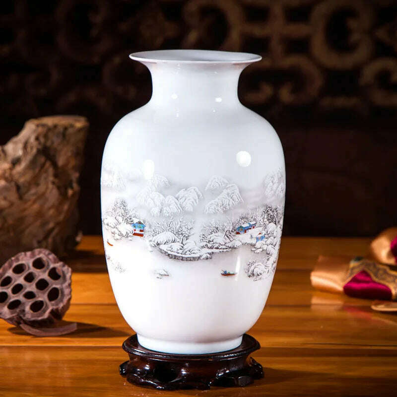 Jingdezhen Ceramic Vases Pottery Decoration Living Room Flower Arrangement Modern Home Simple TV Cabinet Ceramic Gift - KIMLUD