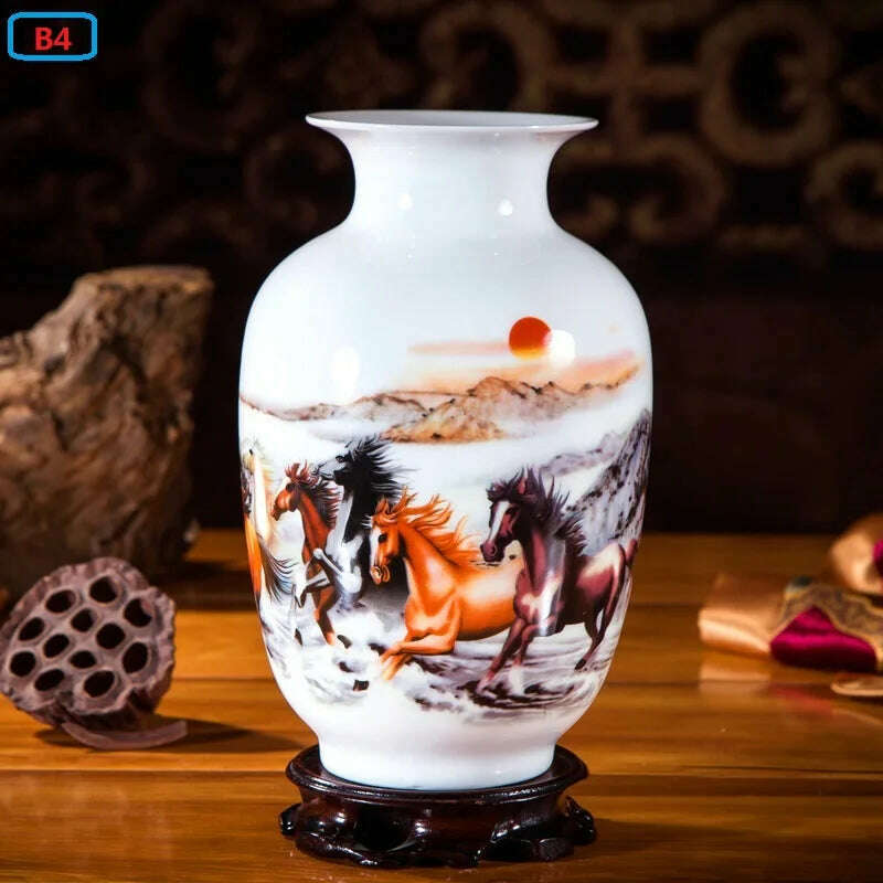 Jingdezhen Ceramic Vases Pottery Decoration Living Room Flower Arrangement Modern Home Simple TV Cabinet Ceramic Gift - KIMLUD